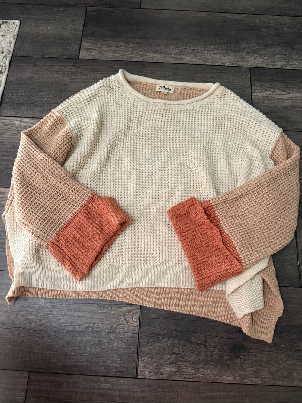 Listicle Colorblock Waffle Knit Sweater - Cream & Peach
